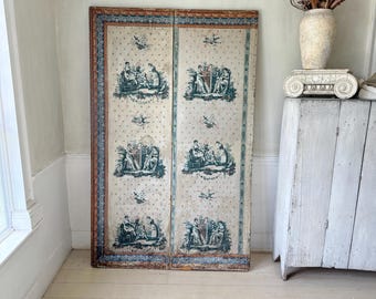 70x45 Early 1800 French Wallpaper Screen Block Printed Double Sided Neoclassical Scenic Antique Réveillon Wall Art Panel Jacquemart & Bénard