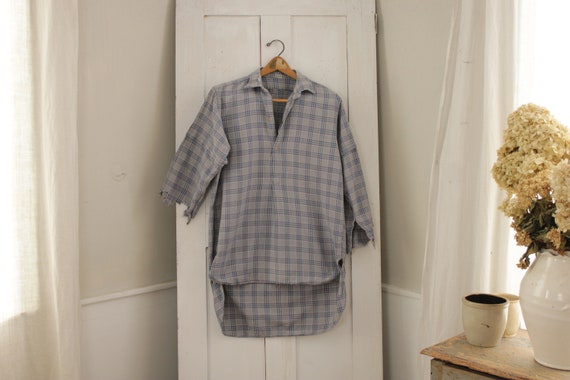 Blue Plaid Shirt or Tunic circa 1920 mens cotton … - image 2