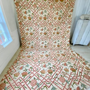 154 X 100 MASSIVE  Vintage unique handmade  crewelwork crewel work embroidered wool textile fabric material upholstery weight eco-friendly