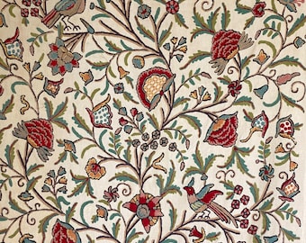 Crewel Crewelwork embroidered fabric material Cottagecore Cottage style  material same upholstery curtains The Textile Trunk Indian Indienne