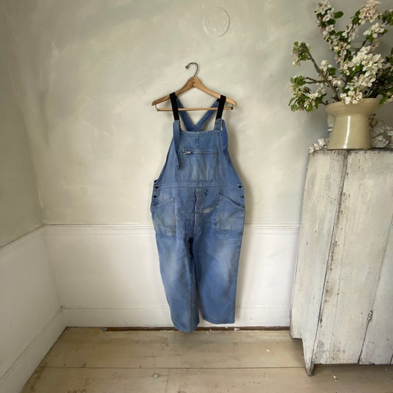 Vintage Overalls French Blue Denim 1940s 44 inch … - image 1