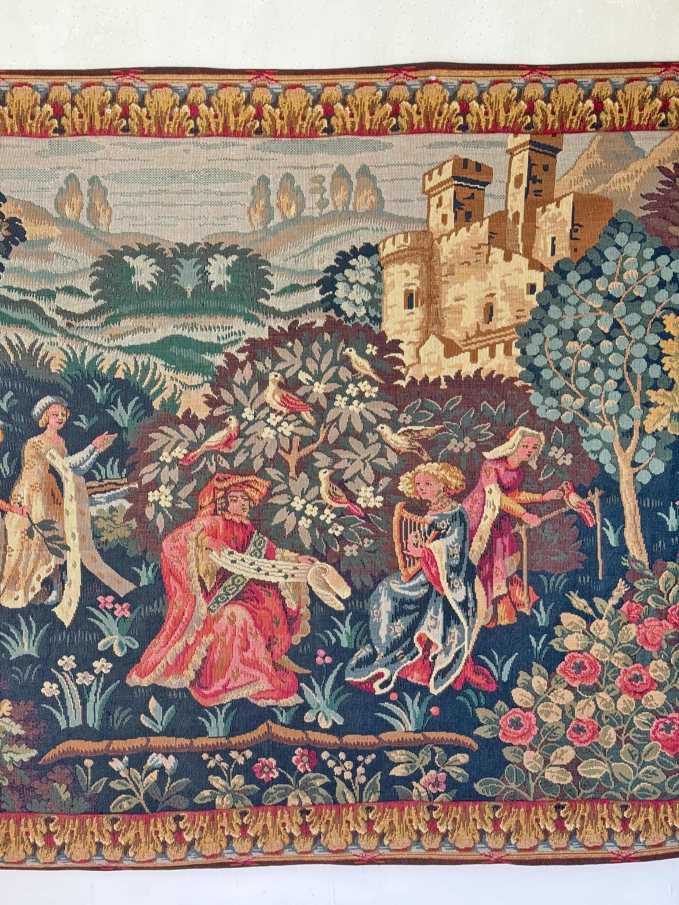 74x52 Medieval Scene Framed Border Tapestry Heavy Wool French Wall