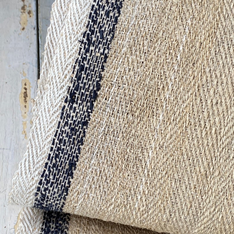 Stair runner heavy hemp Grain sack Fabric by the yard blue indigo Antique homespun linen The Textile Trunk Modern Farmhouse image 4