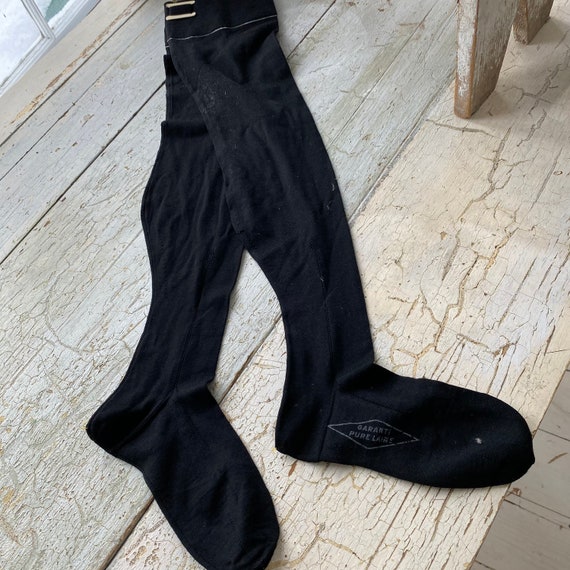 Unused Black Wool Stockings Knee High French Work… - image 2