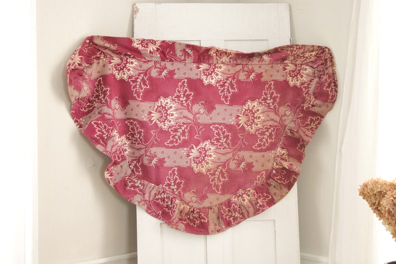 Antique Fabric Ciel de lit textile French valance dark red 1890/'s heavy cotton textile