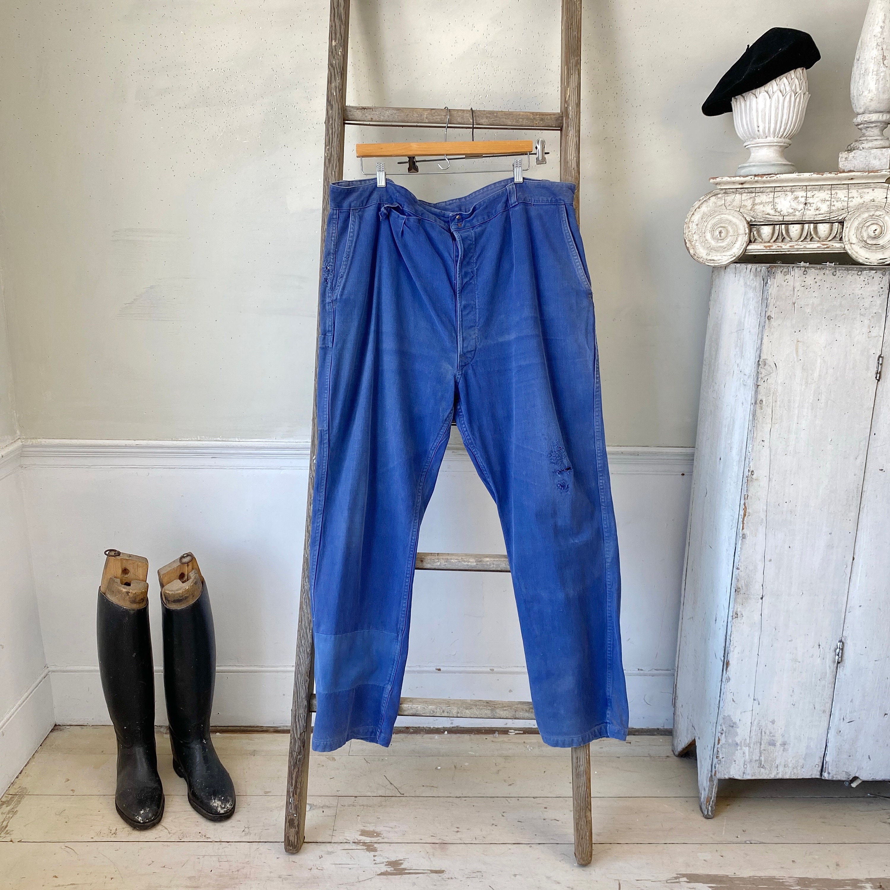 Amazing Blue Moleskin Pants Funky Hipster Button Waist