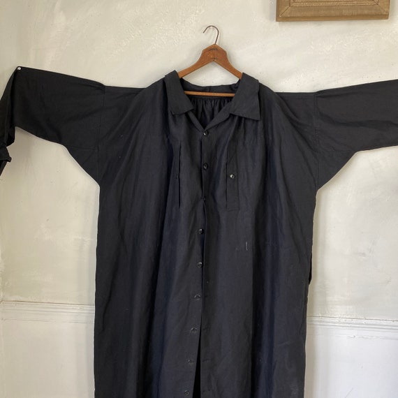 Chintzed Linen Long Black Coat UNUSED Overcoat 19… - image 4