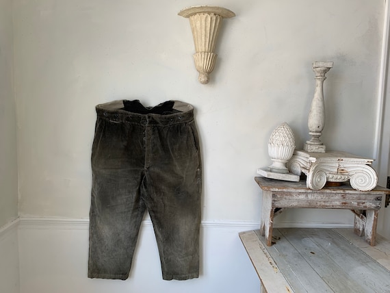 Vintage Corduroy Pants French Workwear Trousers Gray-brown 45 Inch