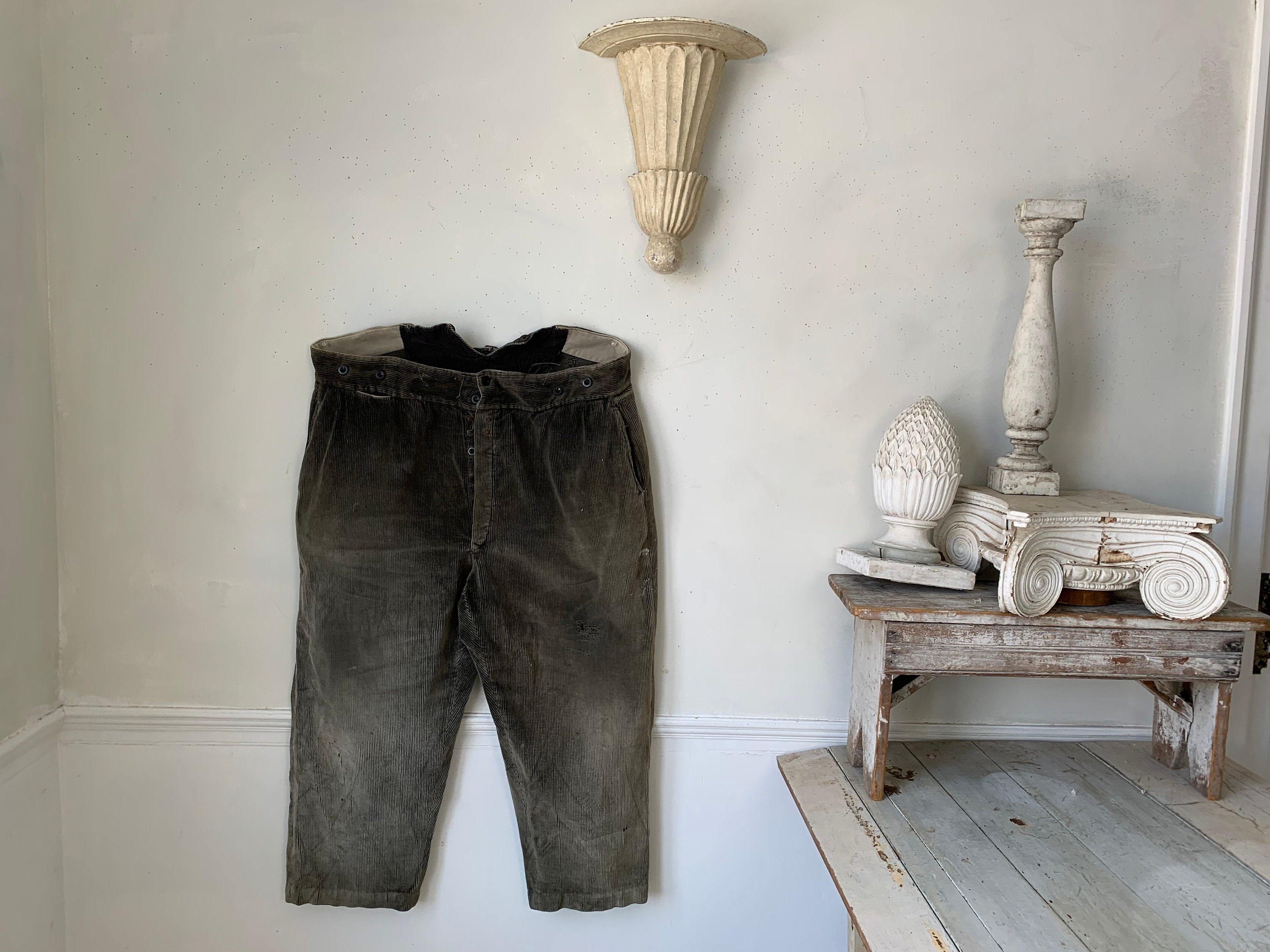 Vintage Corduroy Pants French Workwear Trousers Gray-brown 45 Inch