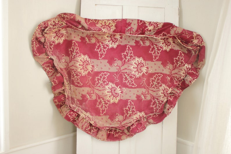 Antique Fabric Ciel de lit textile French valance dark red 1890/'s heavy cotton textile