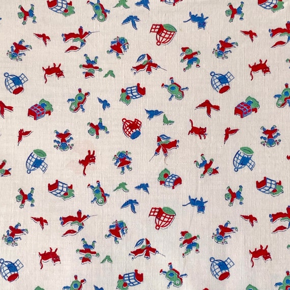 Vintage French Children's Fabric Material P Ink Nursery Etsy