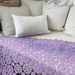 MASSIVE Purple dyed Antique French crocheted textile Crochet bed cover curtain tablecloth farmhouse cottagecore cottage eco-friendly