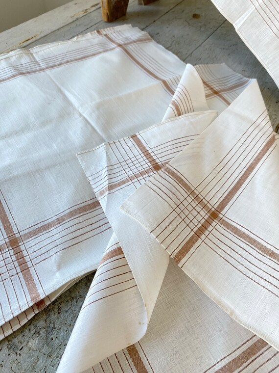 5 Antique French handkerchiefs brown stripe strip… - image 3