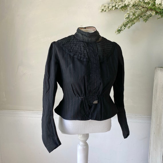 Collared Black Cotton Silk Bodice Plaid Lining 18… - image 3