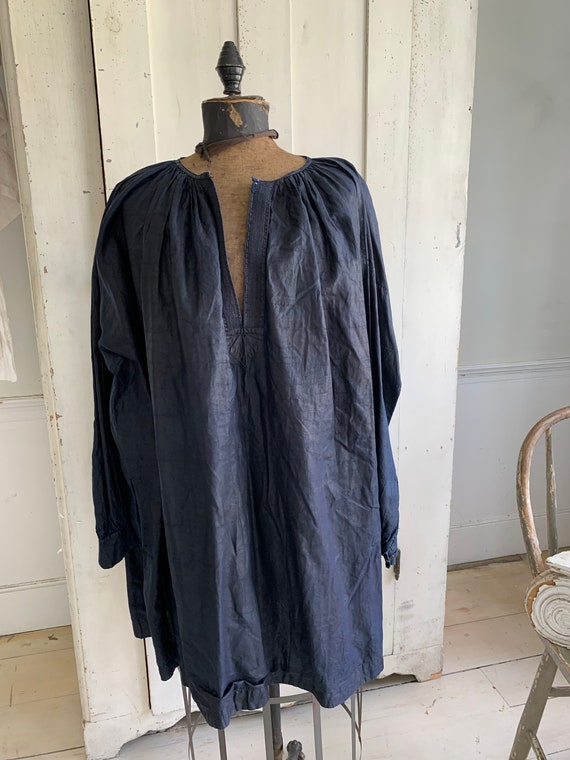 French Antique Men's smock dyed indigo blue Chint… - image 2