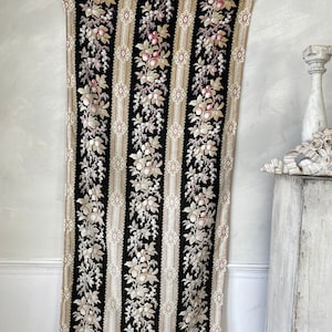 1890 Antique French Cretonne Panel Black Pink floral with  GORGEOUS heavy weightUnique window treatment eco-friendly
