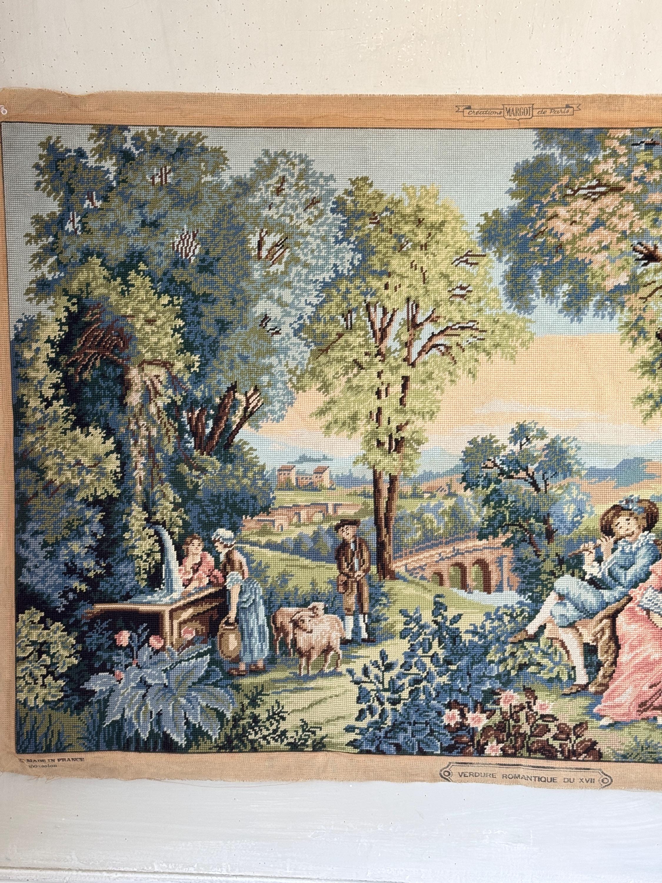 4.25ftx2.58ft Vintage French Needlework Tapestry Verdure