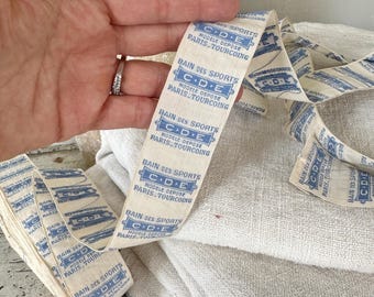 PER 2 YARDS (26 yards available) French 1920&#39;s swimwear sportswear vintage antique tags Ribbon trim blue white shabby farmhouse ecofriendly