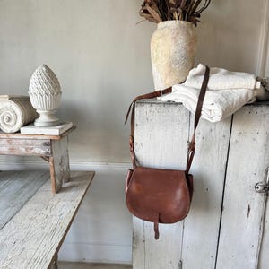 Bolso de mano vintage de cuero estilo Alpine Alps, estilo escolar francés, años 40, bolso de hombro.