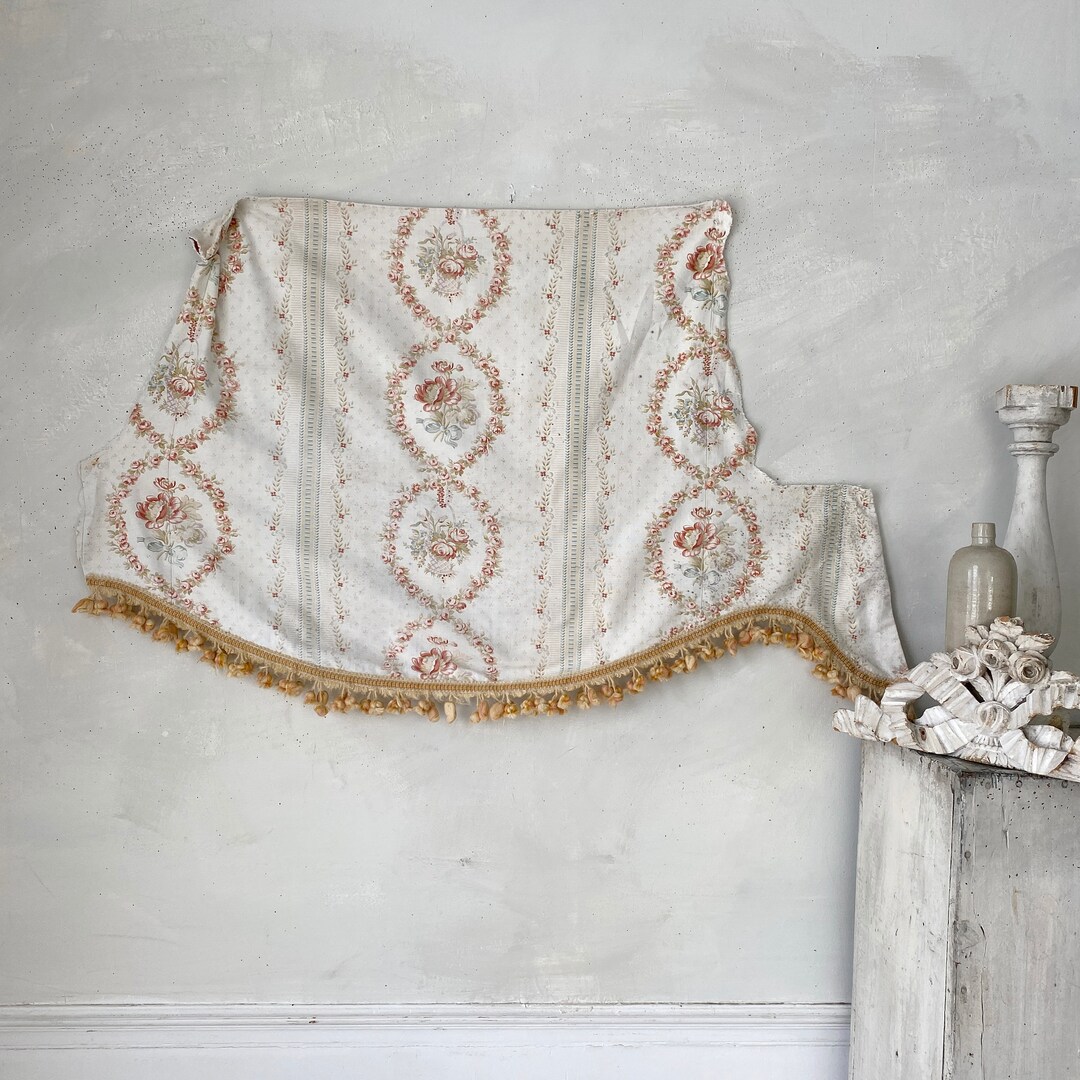 Festoon With Trim Faded Floral Antique French Fabric Floral and Stripe ...