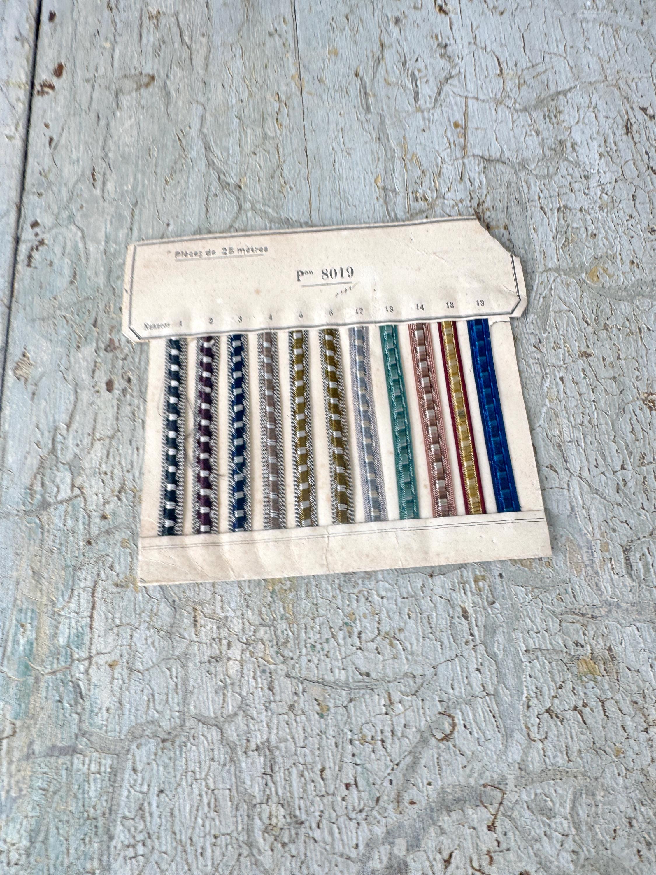 アンティークリボン、フランスのサンプル見本カード、パスマントリー