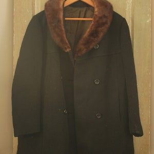 Antique French Mink Collared Black Wool coat 1940s Jacket with Silk Lining French Classic vintage clothing image 3