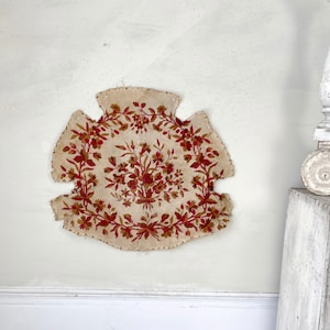 Beige and Red Floral Needlepoint Antique French Floral chair cover flowers Floral Late 1800s design vintage textiles The Textile Trunk