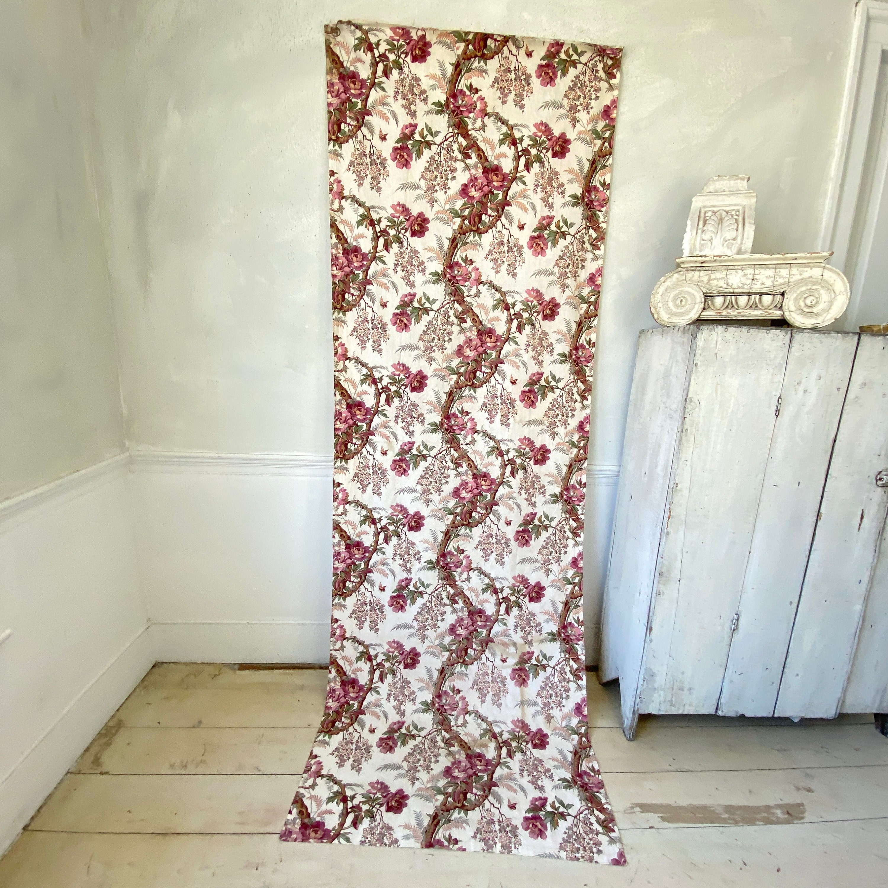 Antique Fabric French Floral Circa 1850 Hand Block Printed