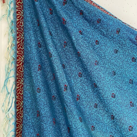 Antique French silk shawl Blue AMAZING printed fa… - image 7