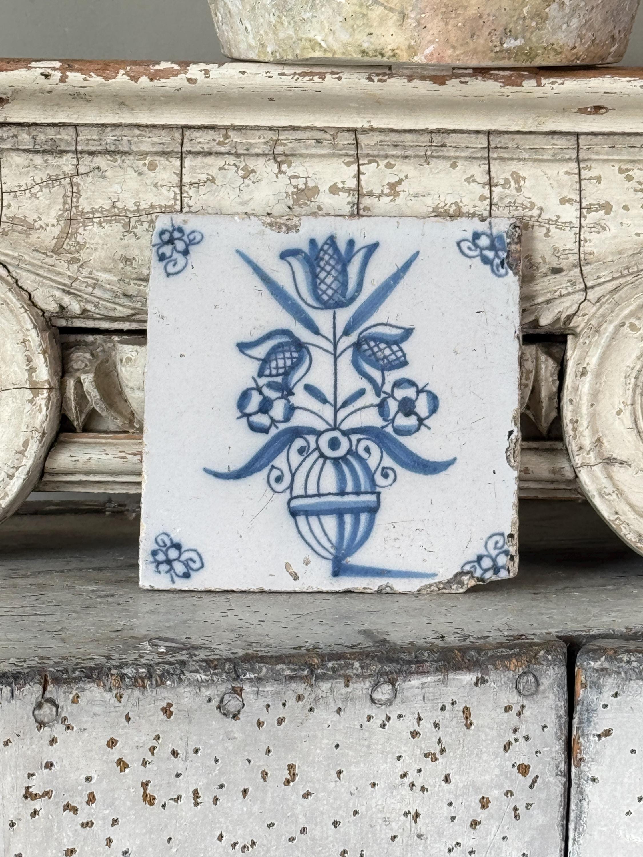 5x5 18th Century French Antique Tile XVIIIè En Faience De Delft