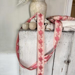 Cinta de pasamanería de rayón de seda francesa de París rosa cortada a medida con borde ancho, idea de regalo para niña, estilo rústico, estilo rural, estilo rústico