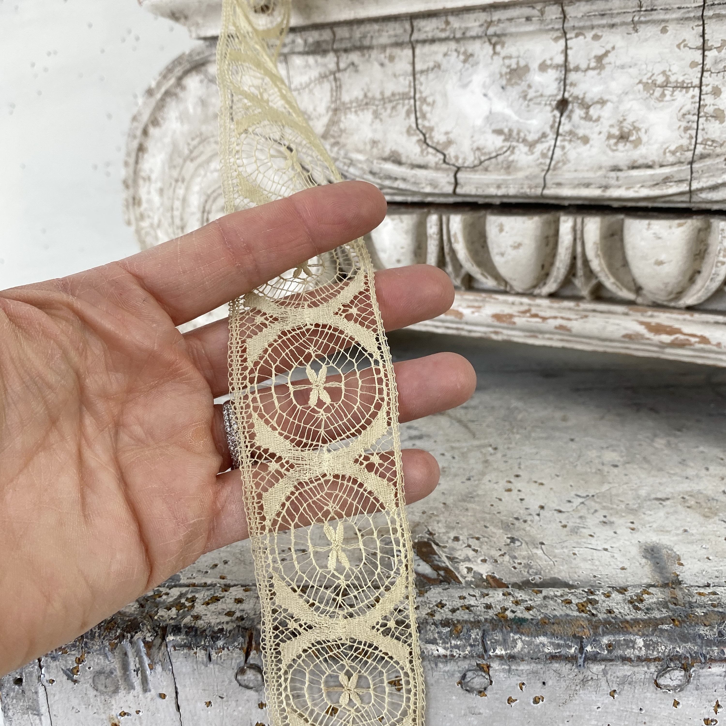 5.3 Yards Antique French Handmade Bobbin Lace FINE Delicate Ribbon