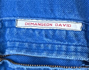 40 DAVID nametag waist French JUMPSUIT  Workwear Vintage Coveralls Mechanic Outfit French Blue Denim 1970s Cotton The Textile Trunk pantsuit
