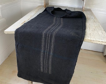 Black grain sack antique dyed striped twill weave linen fabric black bag pillow covers upholstery rustic farmhouse beige stripes