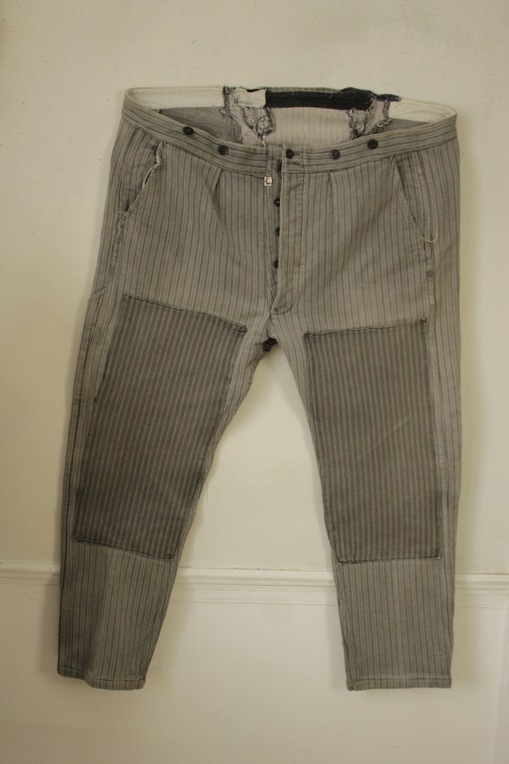 French Workwear Pants or Trousers Gray Striped Pa… - image 3