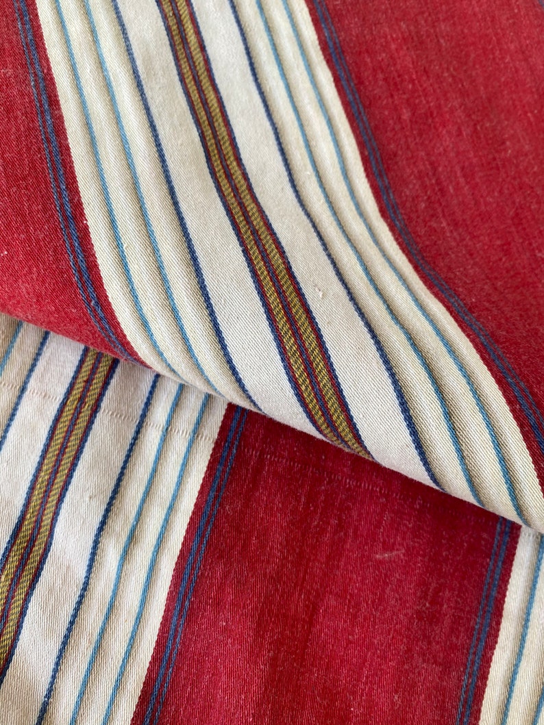 Vintage Red Denim Striped Antique French Ticking Fabric 1900 - Etsy