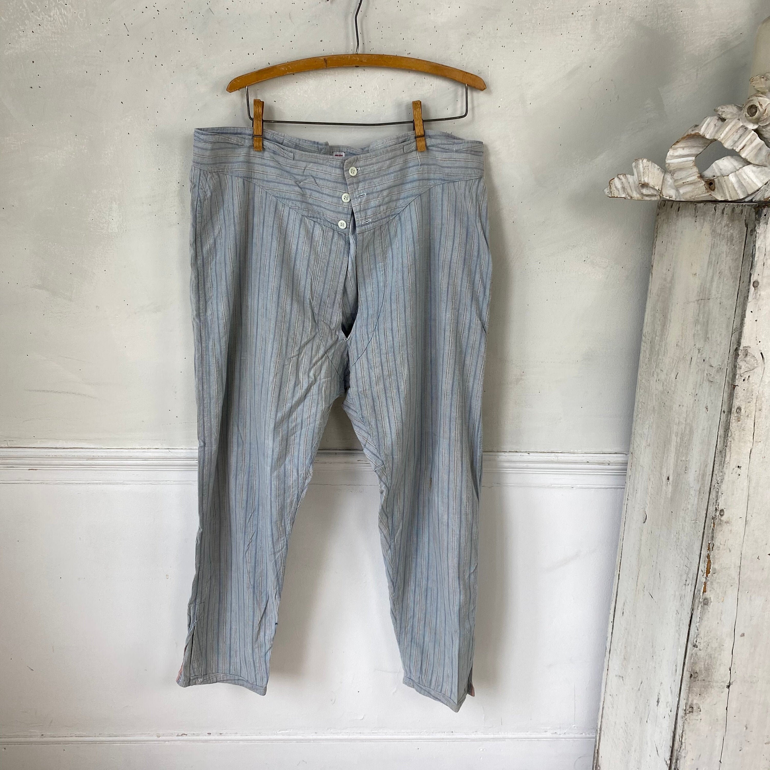 Vintage French Cotton Pajama Pants 1930s Work Wear Workwear