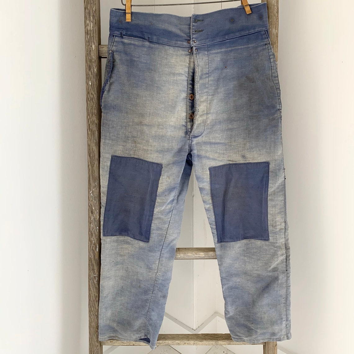 Vintage Pants Patched French Workwear Blue Moleskin Denim - Etsy