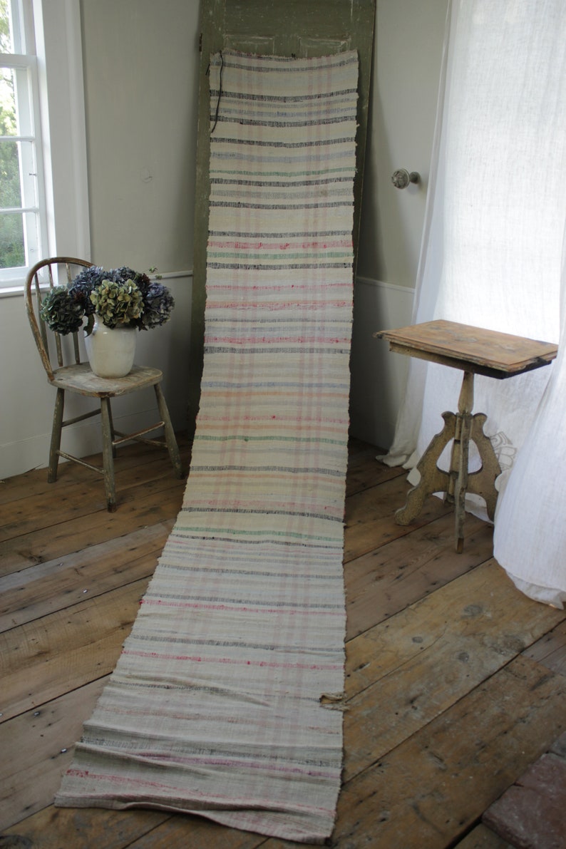Vintage Rag Rug Stair Runner 139.5 Inches Long Hand Loomed Etsy