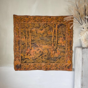 51x49 Vintage Tapestry French wall art hanging textile trunk Castle Castlecore shabby cottage farmhouse chateau home decor style verdure old