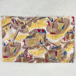 23x14.5  French fabric sample material old unused  Vintage wonderful pattern 1950&#39;s eco-friendly