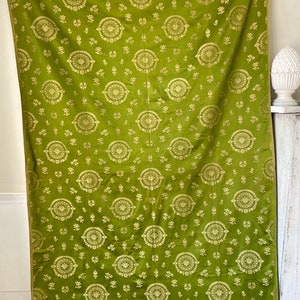 55X52 Green Silk de Lyon curtain fabric heavy weight gold jacquard weave material ANTIQUE