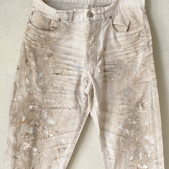 1960's 32 inch waist DISTRESSED WHITE cotton deni… - image 4