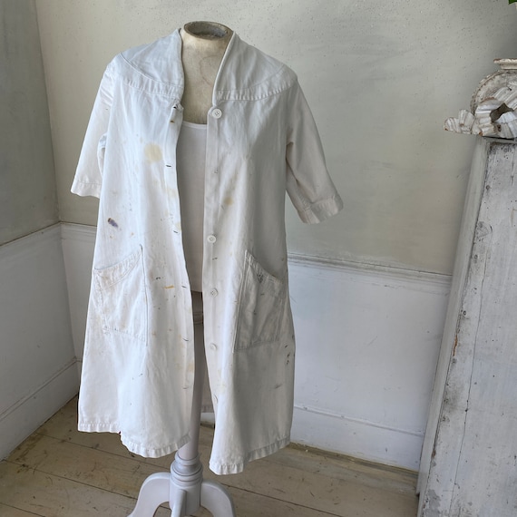 1970's Lab coat jacket  WHITE cotton denim jeans … - image 2