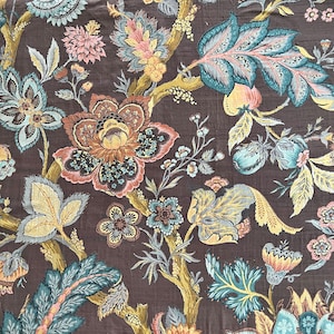 SILK Vintage Teal and Brown Indienne French curtain drape design Arborescent brown The Textile TrunkUnique window treatment eco-friendly