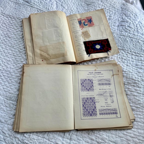 1923 French Weaving Instruction & Fabric Sample Book Set  "L’ABC du Tisseur" Edmond Leclerc Antique Textile Industry Reference Fabric Sample