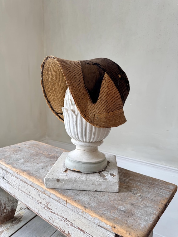 Late Bonnet 1890's–early 1900's French Straw Black Silk Ribbon