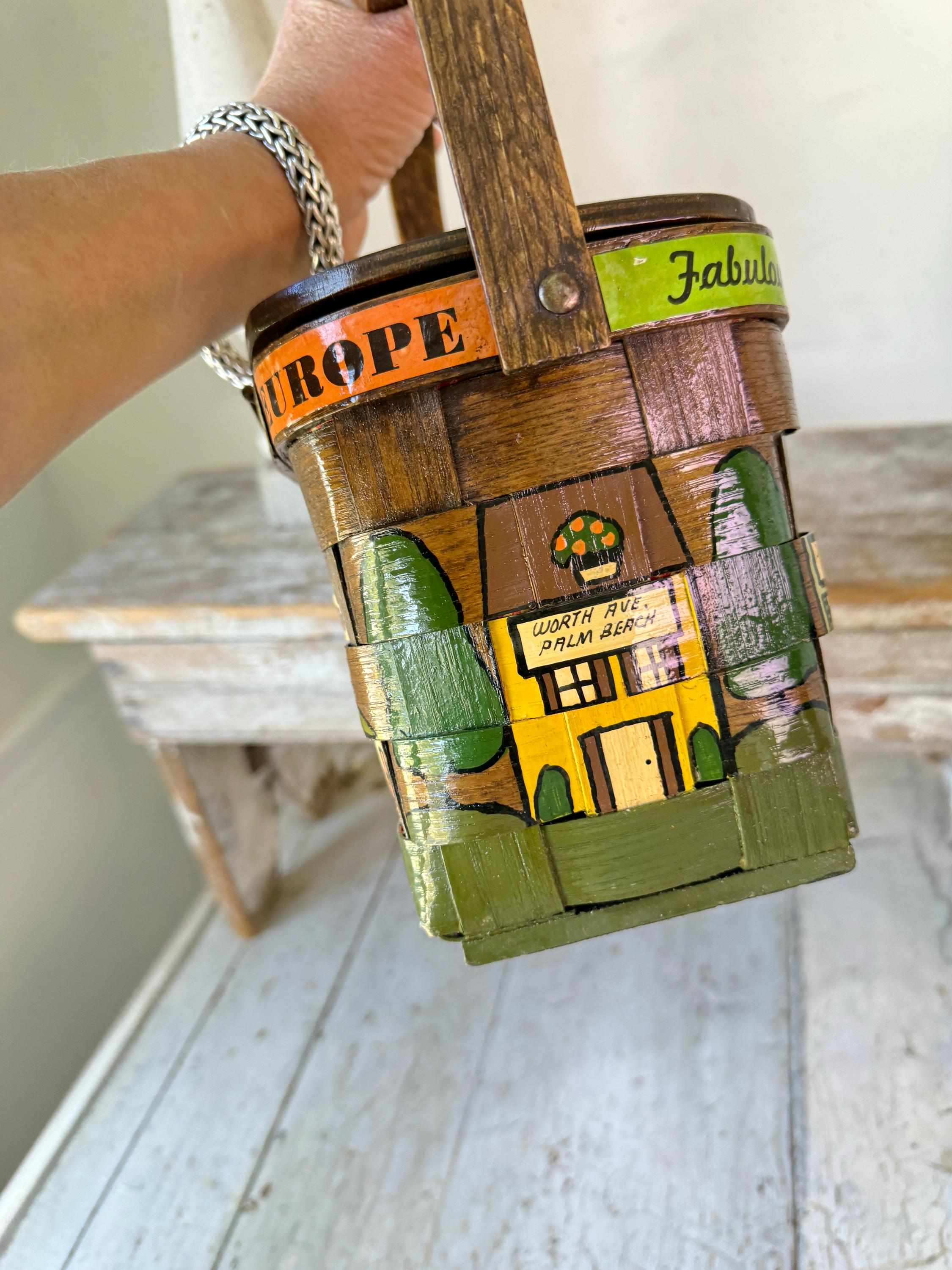 SIGNED Caro Nan Doral Florida RARE Painted Purse Handbag Americana