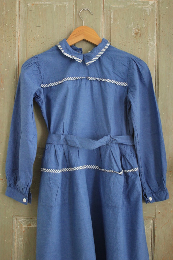 1940's woman's blue frock dress housedress button… - image 9