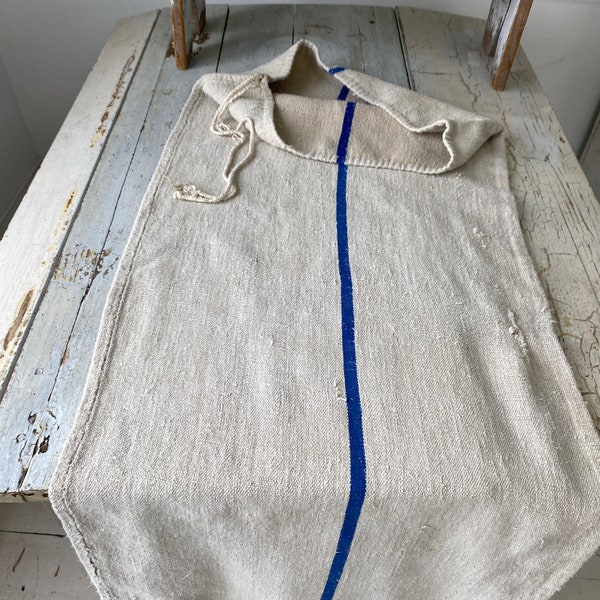 Blue stripe grain sack linen fabric feed bag pillowcase pillow  grainsack rustic vintage hemp textile farmhouse Textile Trunk cottagecore